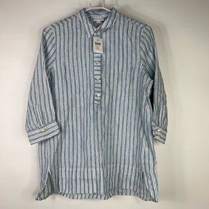 J. Jill Love Linen Womens Popover Tunic Top White Blue Striped Collar S New